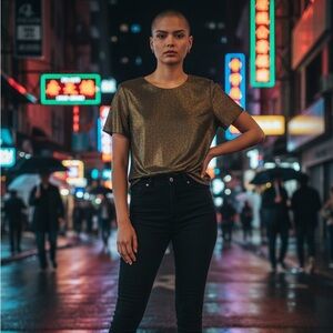 Boden Gold Metallic Women's Short Sleeve Top Classic Versatile Casual Party Sz 6